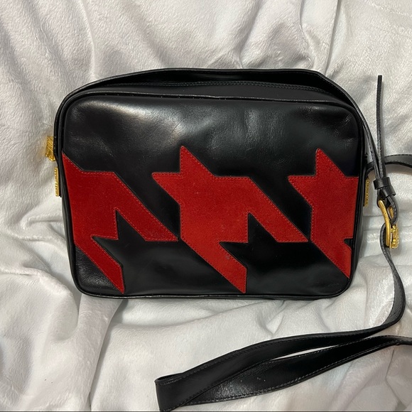 Celine Leather/Suede Black/Red Houndstooth design camera bag - Picture 1 of 4